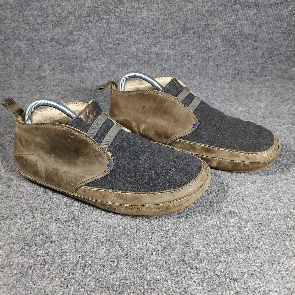 Olukai Moloa Slipper Mid Men Size 8 Brown Shearling Lined Leather Wool Slip On‎
